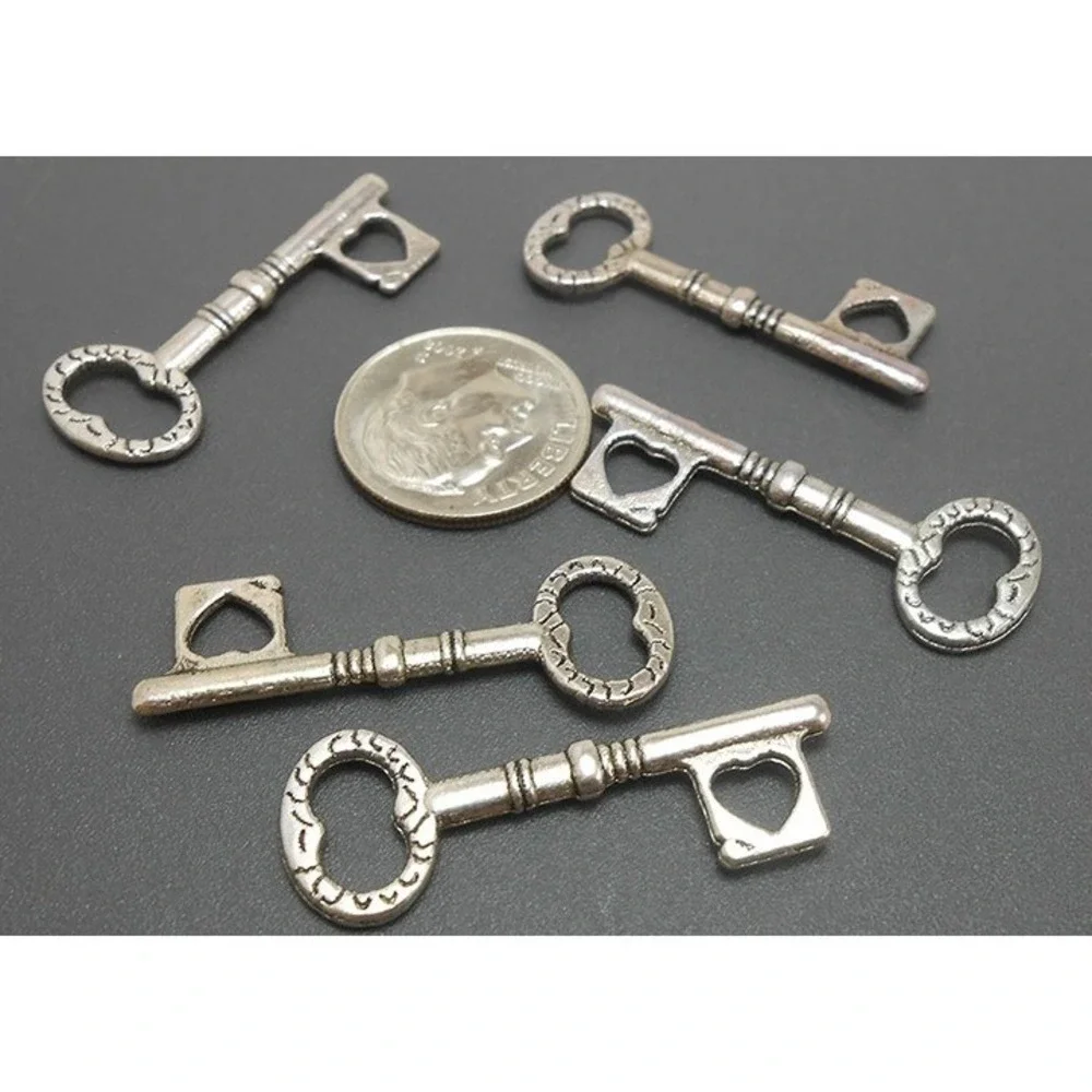 6pcs Key Charms, heart, jewelry making‎